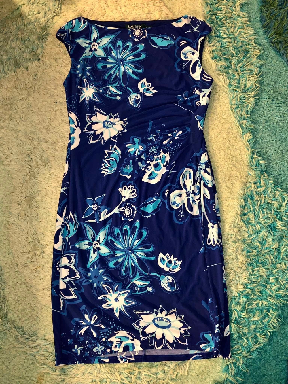Lauren Ralph Lauren navy blue floral ruched sheath dress Size 12